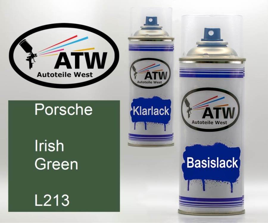 Porsche, Irish Green, L213: 400ml Sprühdose + 400ml Klarlack - Set, von ATW Autoteile West.